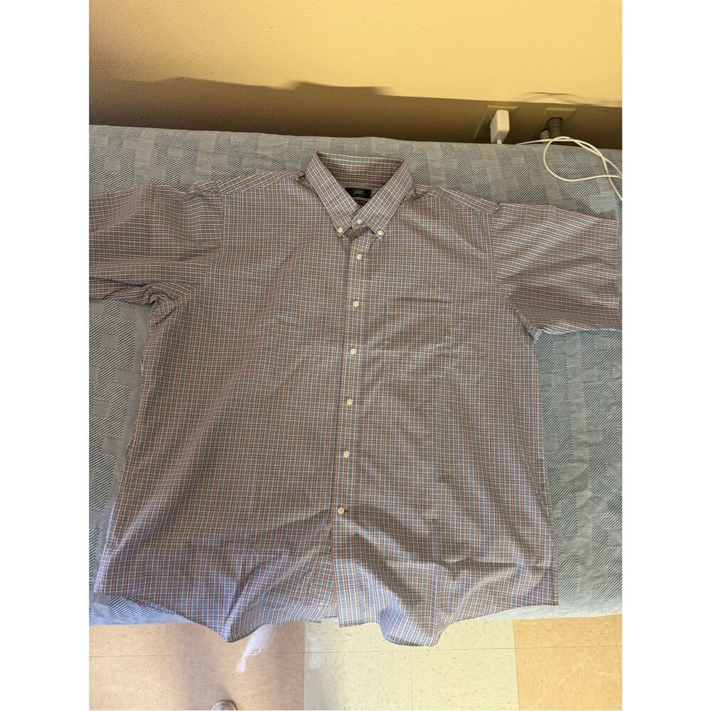 Classic Button-Down Plaid Men's Shirt - Light Blue & Orange